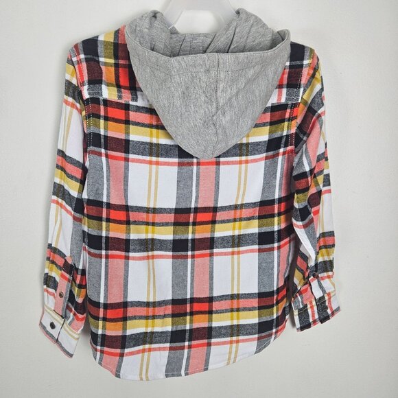 Boys Size Small (6-7) Plaid Hooded Flannel Shirt Chest Pocket Button Up School - Picture 2 of 8